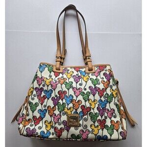 Disney Dooney & Bourke Mickey Mouse colorful balloon sketch tote/purse - white